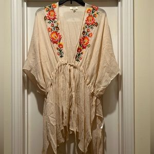 Embroidered nude cardigan with tie. NWOT